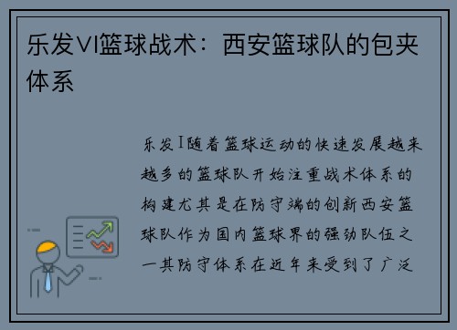 乐发∨I篮球战术：西安篮球队的包夹体系